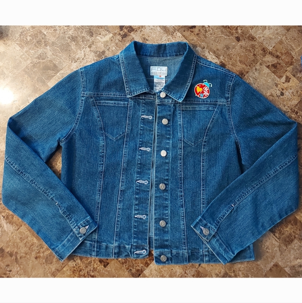 French Dressing jean jacket with appliqué, EUC, size 12